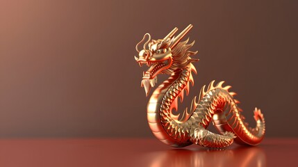Fototapeta premium Elegant dragon sculpture on a wooden surface with warm lighting