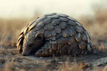 Obraz premium Ground Pangolin Curled In Defensive Posture