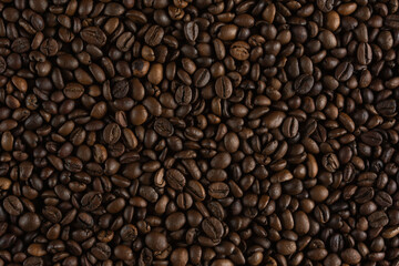 Close-up of roasted coffee beans texture