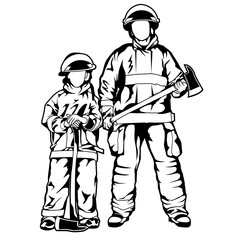 Fire Fighter Dad and Son Illustration