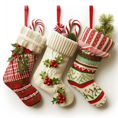 Charming Collection of Christmas Stockings Adorned with Treats and Joyful Decorations
