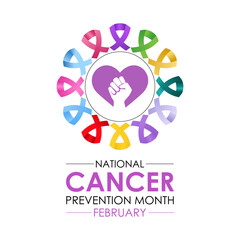 Vector illustration on the theme of National Cancer Prevention month observed each year during February. Design for banner, cards, prints, social media, poster, flyer and background design template.