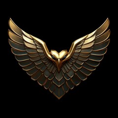 Obraz premium A stylized golden emblem featuring an eagle with outstretched wings.