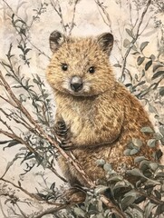 Adorable Quokka Sitting Among Greenery
