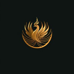 Obraz premium A stylized golden phoenix emblem, representing rebirth and transformation against a dark background.
