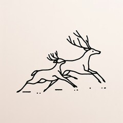 Deer standing, line drawing, vector illustration
