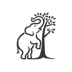 Obraz premium Happy elephant and tree vector transparent background or grasslands wild jungle mammal animal pachyderm