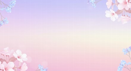 Pastel Dreams: A delicate frame of soft pink and blue blossoms adorns a dreamy pastel gradient background, perfect for elegant invitations, social media posts, and romantic designs.