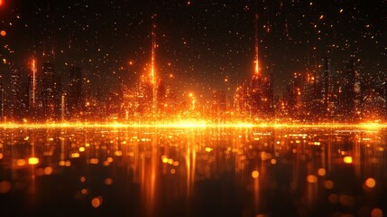 Fototapeta premium Fiery Cityscape at Night: A Digital Masterpiece