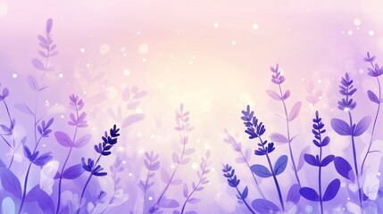 Soft lavender field at sunrise, pastel purple and pink bokeh background.