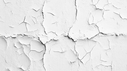 Obraz premium A textured, weathered white wall with peeling paint and visible cracks, creating space for adding your text or graphic design