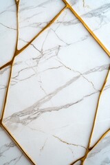 A white marble wall with gold accents