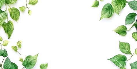 Naklejka premium Lush green leaves frame on white background.