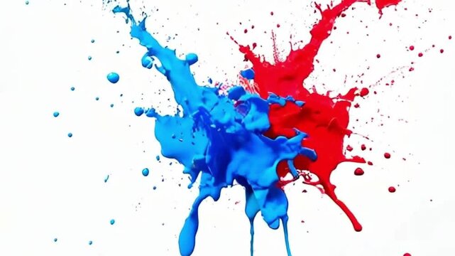 dynamic abstract paint splash in blue, red, and white on clean background