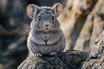 Adorable Grey Chinchilla Sitting On A Rock