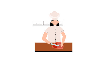 Professional chef cooks food, cooks dishes, prepares food vector illustration