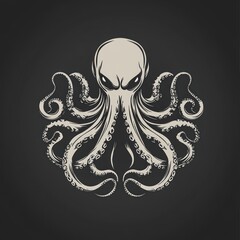 Fototapeta premium A stylized illustration of an octopus with a fierce expression and intricate tentacles.