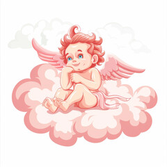 Adorable vintage cupid relaxing on a soft cloud, isolated against a clean white backdrop