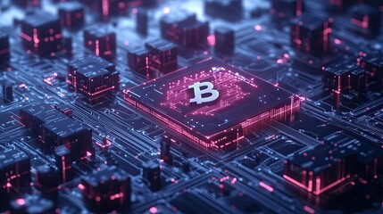 Obraz premium A dynamic 3D polygonal representation of a futuristic network of cloud computing and blockchain technology that shows how modern technology and digital currency are interconnected. 