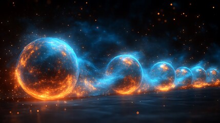 Obraz premium Glowing Celestial Bodies Moving Through Space