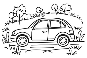 Obraz premium Playful Cartoon Race Car in a Scenic Setting