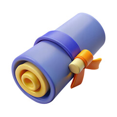 graduation diploma scroll with ribbon 3d icon in cartoon plastic style minimal isolated on transparent white background, clipping path