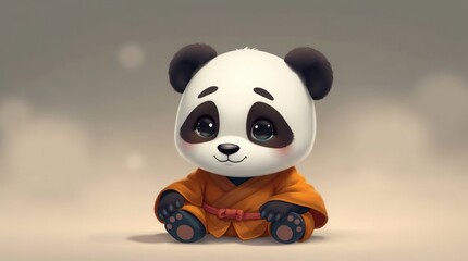 Fototapeta premium sweet panda character dressed as a monk on gray for creative artwork, gaming, or educational materials
