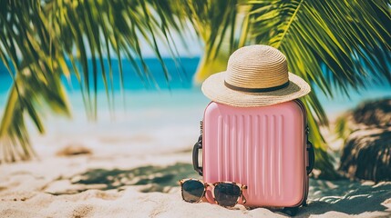 Coastal Adventure with Vibrant Pink Suitcase