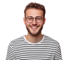 High-Quality PNG Positive young Caucasian male with pleasant friendly smile Isolated on White Background – High Resolution