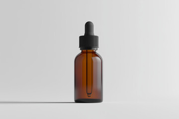 Fototapeta premium Amber glass dropper bottle on white background.