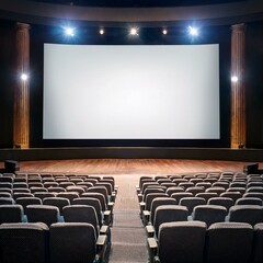 Fototapeta premium Blank cinema screen - Empty cinema auditorium with screen