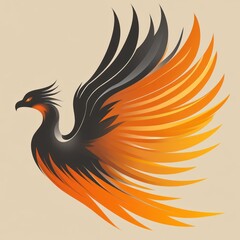 Obraz premium A stylized phoenix with vibrant orange and black feathers, symbolizing rebirth and transformation.