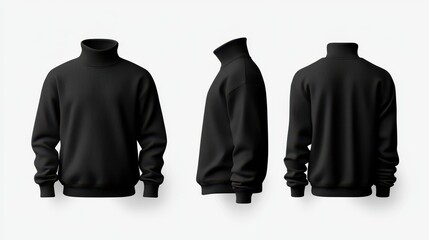 Black turtleneck sweater shown in three views