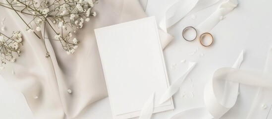 Wedding invitation card mockup with ring