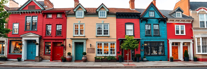 a row of rowhouses New England style. Long banner