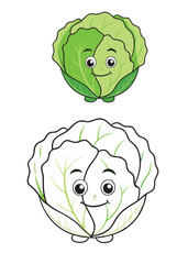 A cabbage coloring page featuring detailed leaves and layers, inviting creativity with shades of green, purple, or even fantasy colors for a fun, nature-inspired design.