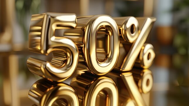 Fifty Percent Off Sale: Shiny Gold Numerals Reflecting Luxury Discount