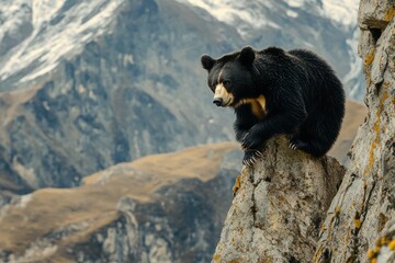 Himalayan Black Bear Perched On A Rocky Mountaintop