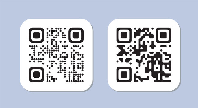 Barcode or qr code. Rectangle sticker with code for scanning. Cashless payments, transfers and transactions. Graphic element for website. Flat vector illustration
