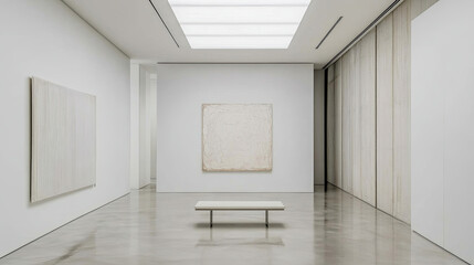 Fototapeta premium minimal hallway featuring single piece of art, bright and spacious