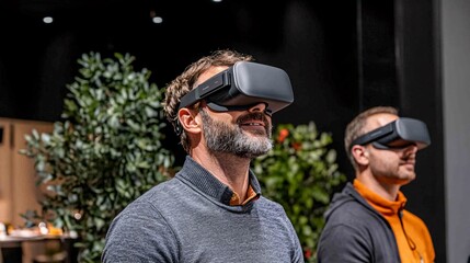 People in High-Tech Collaborative Environment with VR Headsets