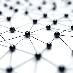 Abstract Close-up of a Network Structure with Black Nodes and Connecting Lines on a White Background for Technology and Data Concepts