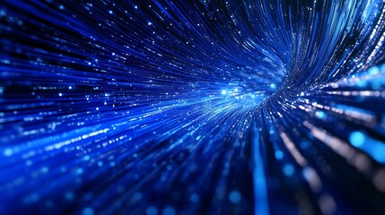 Abstract blue particles wave with depth of field and bokeh light effects