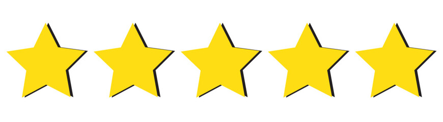 5 Star rating, customer review with gold stars flat vector icons for apps and websites. set of stars isolated on white background. Star icon. Stars in modern simple flat style vector
