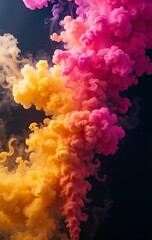 Obraz premium Abstract swirling vibrant yellow pink ink clouds