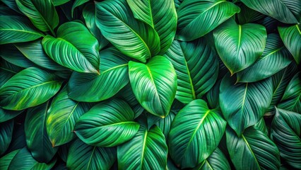 Fototapeta premium Tropical foliage texture background with vibrant green leaves , tropical, foliage, texture, background, exotic, nature, green