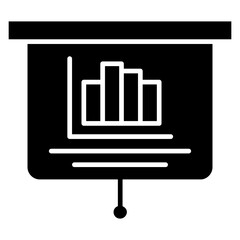 Presentation Board Icon, Black And White Glyph Icon Symbol