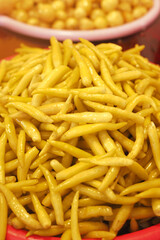 Green chilli pepper pickled selling at local market 