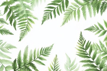 Fototapeta premium Fern Leaves Frame a White Background, Creating a Natural and Botanical Theme.