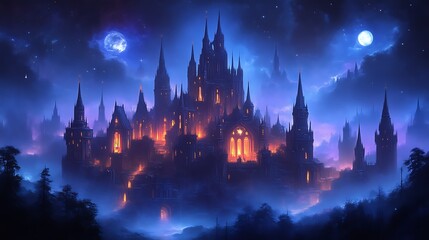 Enchanting Castle Illuminated Underneath a Night Sky